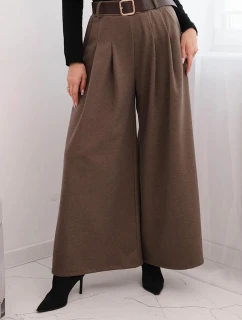 Dámské kalhoty se širokým nohavicí a páskem fango