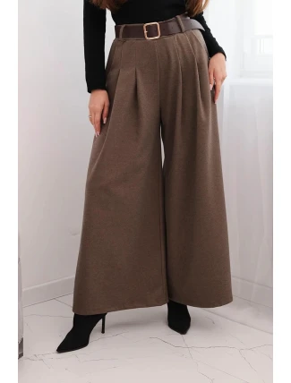 Dámské kalhoty se širokým nohavicí a páskem fango