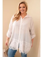 Dámská košile Plus Size bavlněná opraná s krajkovým zakončením béžová