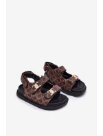 Dětské Sandály Na Suchý Zip Se Zlatými Detaily Hnědé Cavina Dětské Sandály Na Suchý Zip Se Zlatými Detaily Hnědé Cavina