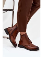 Dámské boty s izolací na nízkém podpatku s ozdobami hnědé Tavressa