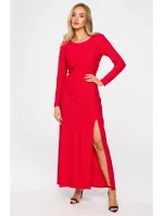 M719 Maxi šaty s dlouhými rukávy - červené
