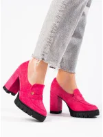 Trendy dámské  polobotky růžové na širokém podpatku