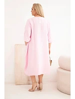 Dámské šaty Plus Size z viskózy s kapsami a krátkým rukávem bonbónově růžová
