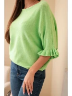 Svetr dámský typu netopýr s kulatým výstřihem jablkový
