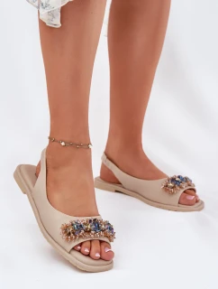 Dámské Ploché Sandály S Krystaly S.Barski KV51-079 Béžové
