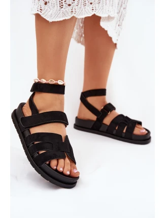 Eko Semišové Sandály Dámské S Suchým Zipem Černé Valpera