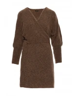 M631 Zavinovací svetrové šaty s vázáním - karamelové