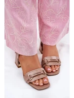 Dámské lakované kožené sandály na sloupku - béžové Mevonelle