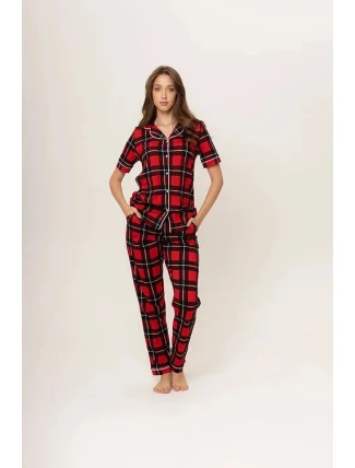 Dámské pyžamo 180/153 červeno černé káro - Karol