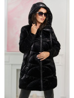 Lesklá prošívaná bunda s velkými zipy černý
