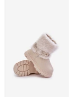 Eko Kožené Boty Pro Dívky S Kožíškem A Přezkami Béžové Cartemes