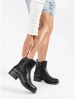 Exkluzívní černé kotníčkové boty dámské na širokém podpatku Exkluzívní černé kotníčkové boty dámské na širokém podpatku