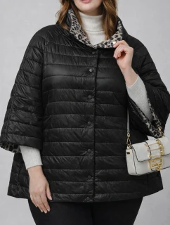 Dwustronna kurtka damska plus size z rękawem 3/4 Goodlookin czarna/panterka (M6-6308-1)