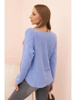 Dámský svetr s viskózou a výstřihem do V modrý
