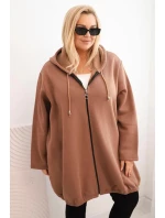 Dámská mikina Plus Size zateplená s kapucí a zipem hnědá