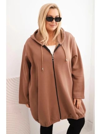Dámská mikina Plus Size zateplená s kapucí a zipem hnědá