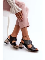 Dámské kožené sandály na podpatku Maciejka 06566-01 černé