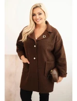 Dámský kabát Plus Size beránek s vlnou a kapsami hnědý Dámský kabát Plus Size beránek s vlnou a kapsami hnědý