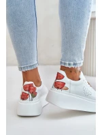 Dámské Kožené Tenisky Na Platformě S Prstenem A Dekorativním Květinou 89100 Bílé