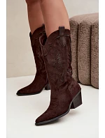 Dámské kozačky v stylu cowboy s podpatkem z eko semiše hnědé Jarissa Dámské kozačky v stylu cowboy s podpatkem z eko semiše hnědé Jarissa