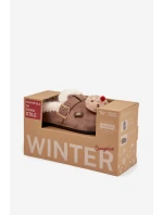 Dámské pantofle s ozdobami a sponou, zateplené kožíškem – hnědé Thalora Dámské pantofle s ozdobami a sponou, zateplené kožíškem – hnědé Thalora