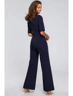 Dámský elegantní overal se zavazováním za krkem S243 tmavě modrý - Stylove