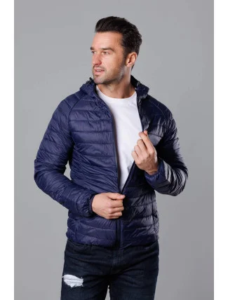 Tmavě modrá pánská prošívaná bunda s kapucí (HM112-4) Tmavě modrá pánská prošívaná bunda s kapucí (HM112-4)