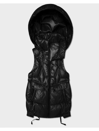 Krótki bezrękawnik damski z odpinanym kapturem Goodlookin czarny (B8258-1)