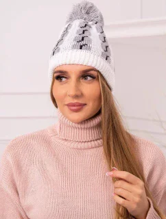 Dámská čepice s bambulí Rozalia K323 šedá+bílá