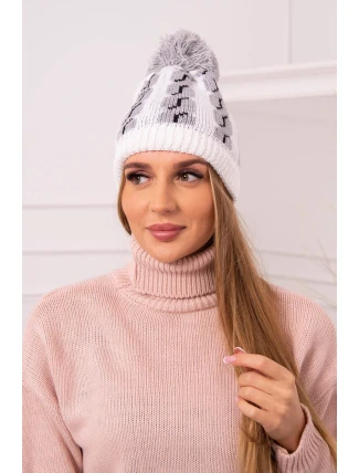 Dámská čepice s bambulí Rozalia K323 šedá+bílá Dámská čepice s bambulí Rozalia K323 šedá+bílá