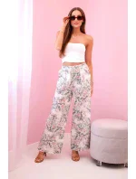 Dámské široké kalhoty s květinovým potiskem tmavá máta