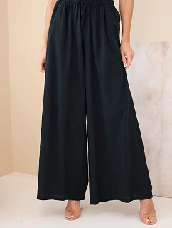 Dámské široké bavlněné kalhoty s gumou v pase černé