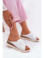 Dámské kožené pantofle na klínu Artiker 56C2149 oranžové