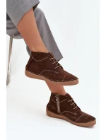 Dámské kožené polobotky s prošitím na zip Artiker – hnědé