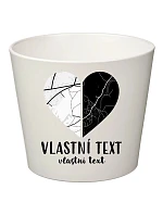 Bílý keramický květináč - dvě mapy jako srdce - velký