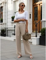 Dámské kalhoty s širokými nohavicemi, béžové, FashionStreet UY3074 Dámské kalhoty s širokými nohavicemi, béžové, FashionStreet UY3074