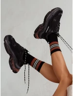 Milena ponožky 0071-006 Poloviční froté jedinečný pruhovaný lem 38-41