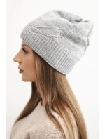 Dámská zimní čepice s vlnou a žebrovaným pletením K471 šedá