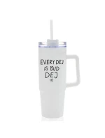 EVERY DEJ IS GUD DEJ - bílý cestovní hrnek s průhledným víčkem 900 ml  