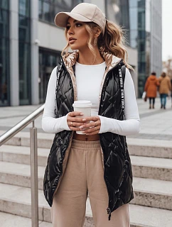 Dlouhá dámská prošívaná vesta s kapucí, černá, FashionStreet TY5904
