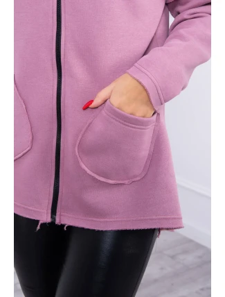 Zateplená mikina s prodlouženými zády a kapsami tmavě růžová