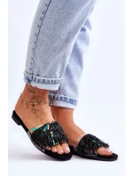 Dámské pantofle s módními ozdobami S.Barski KV-576-4 Černá Dámské pantofle s módními ozdobami S.Barski KV-576-4 Černá