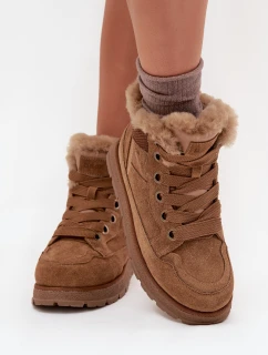 Semišové Sněhule Dámské Na Platformě S Kožíškem Big Star SS274370 Camel