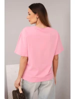 Dámská bavlněná basic halenka s krátkým rukávem světle růžová