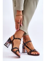 lakované sandály na ozdobném podpatku D&A CR-232 Černe