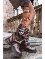 Dámské kozačky s vytočeným horním dílem do poloviny lýtka s páskem čokoládové Darisa