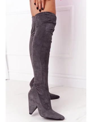 Semišové Kozačky Na Vysokém Podpatku Lu Boo šedé Semišové Kozačky Na Vysokém Podpatku Lu Boo šedé