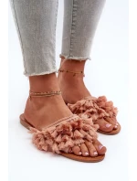 Dámské ploché pantofle s třásněmi, špinavě růžová Rialle Dámské ploché pantofle s třásněmi, špinavě růžová Rialle