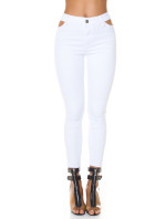 Bílé džíny s vysokým pasem a výřezem